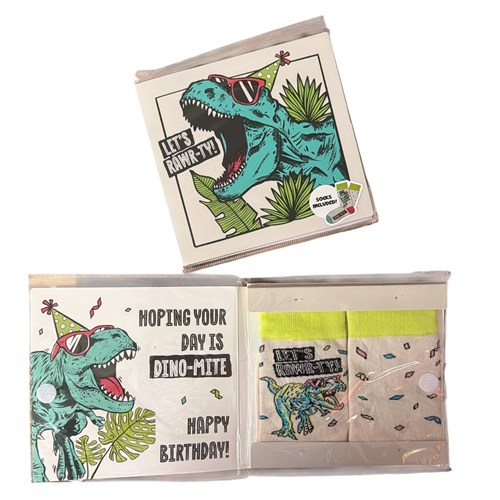 Birthday Card & Socks - Dino