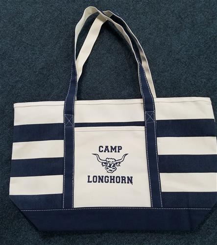 Bag:  navy striped canvas tote