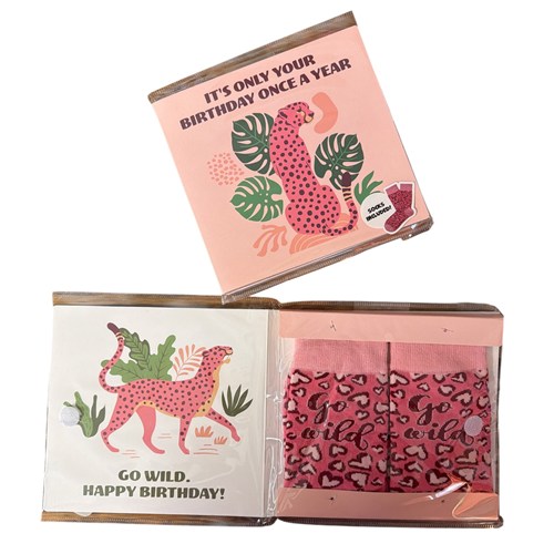 Birthday Card & Socks - Pink Cheetah